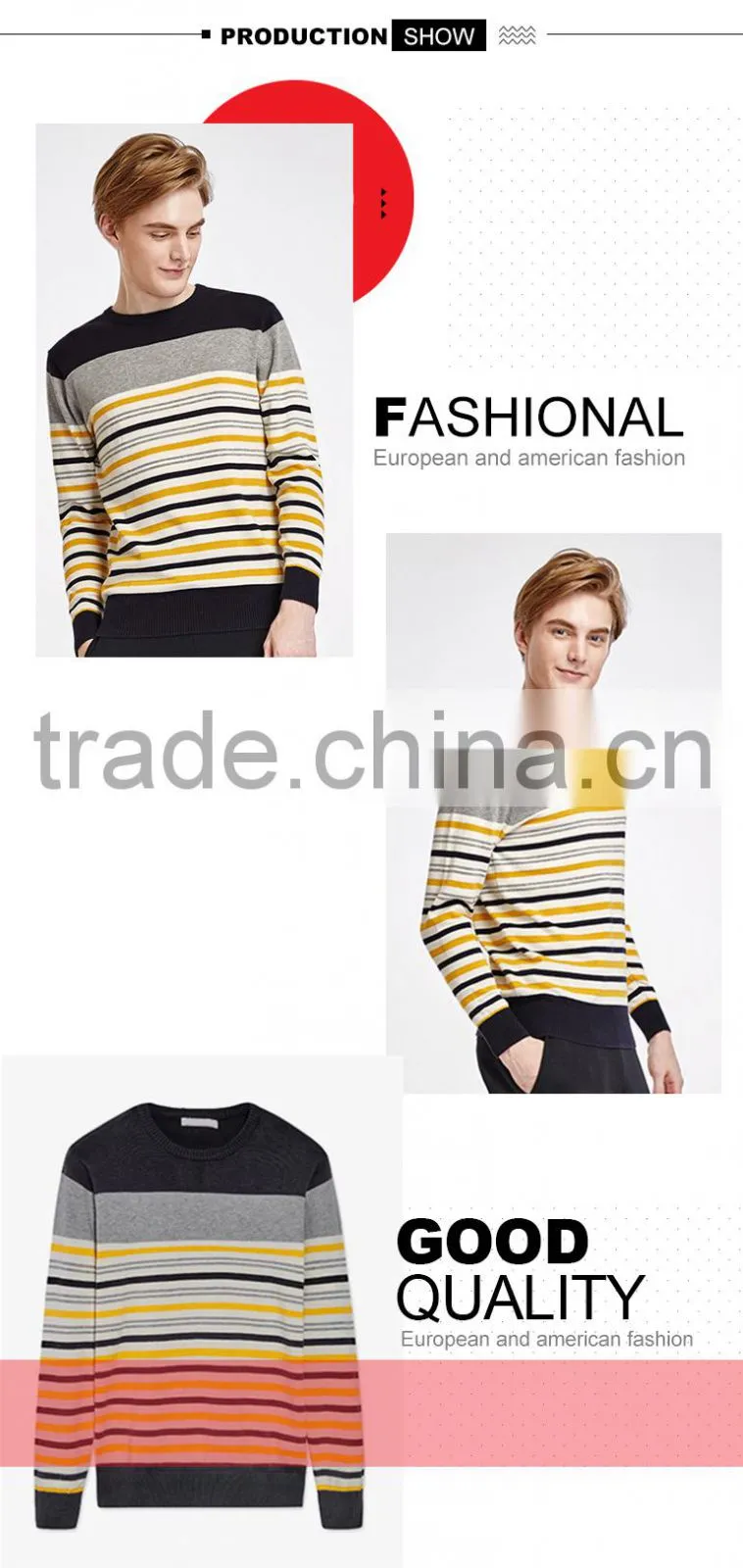 2017 hot new wool boys stripe round neck pullover custom sweater for men
