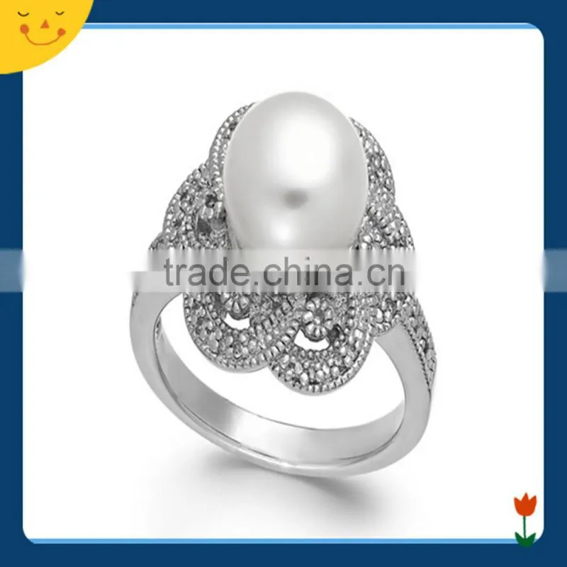 2015 newest wedding jewelry design silver black pearl ring