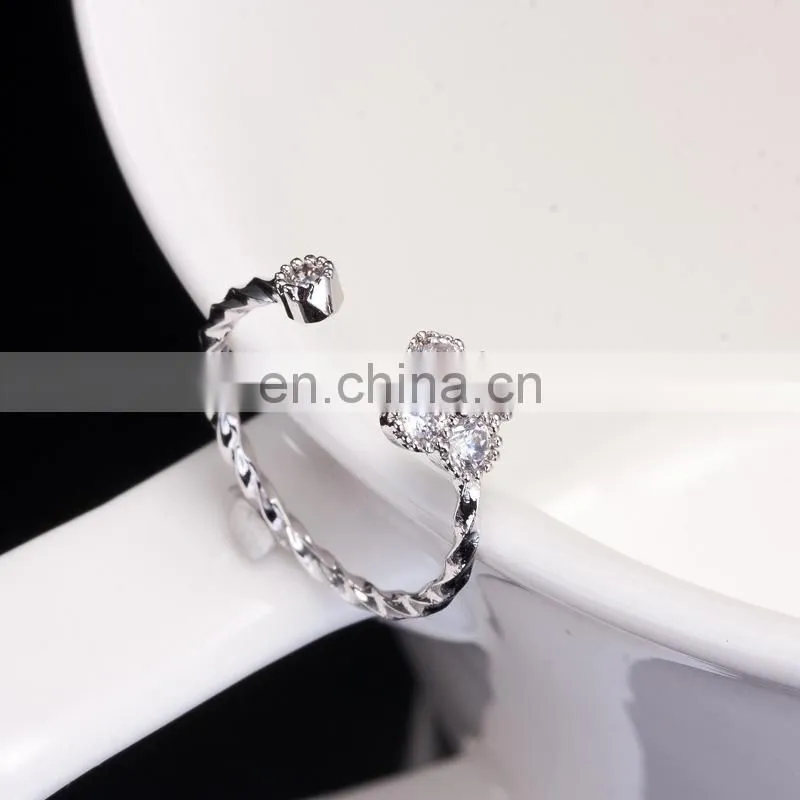 Double heart Real Rhodium plated brass crystal CZ stone ring for Women , Best Wedding gift