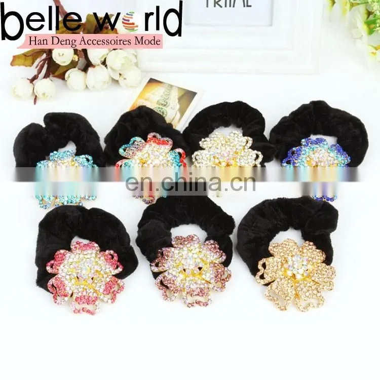 Korean Style Flower Rhinestone Elastic Hairband for Girls