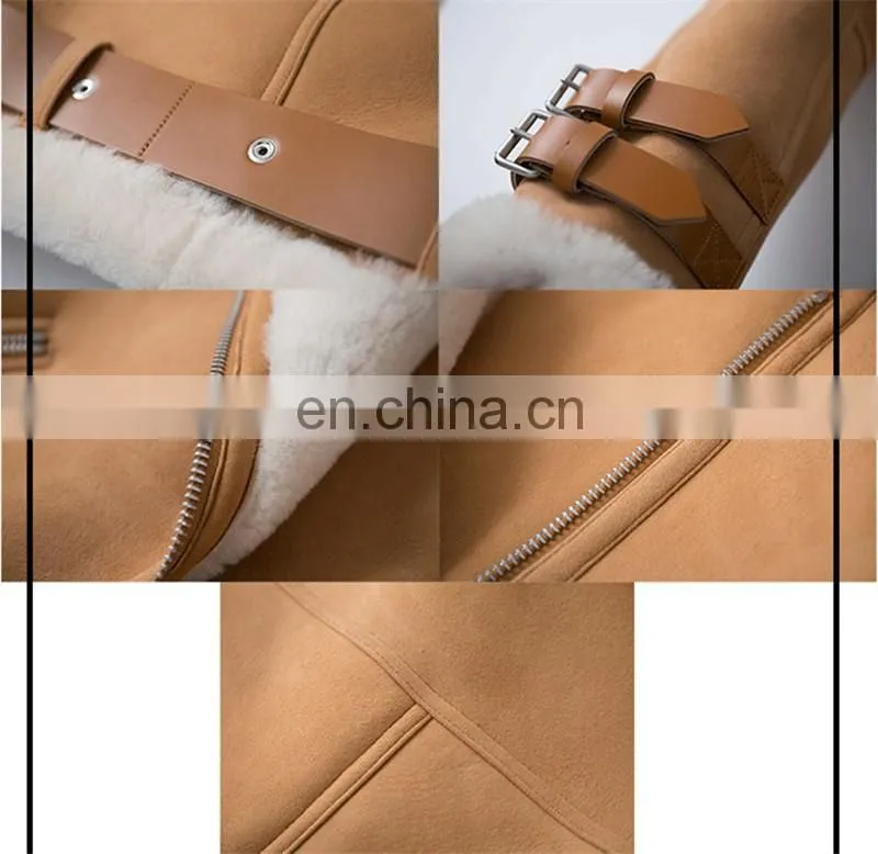 Fashion Handmade Sheepskin Double Faced Leather Jacket Ladies Winter Jacket
