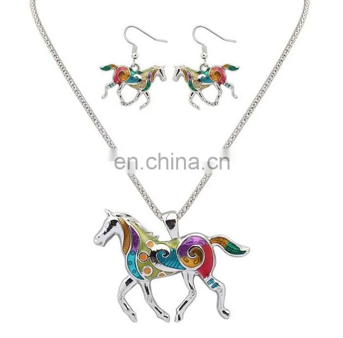 New fashion oil drip jewelry horse shape necklace and earring setting