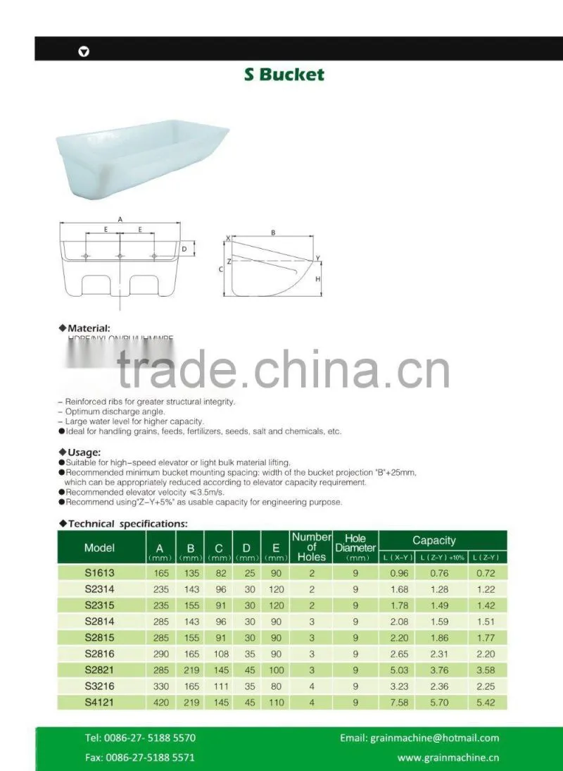 High quality Plastic Bucket for bucket elevator