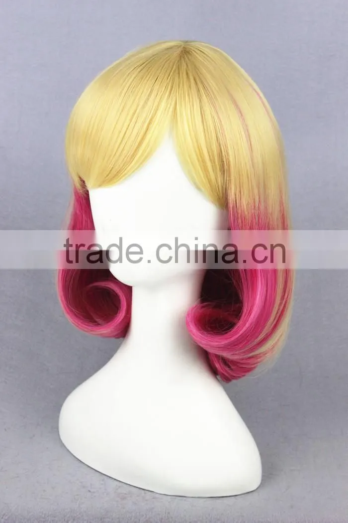 Cheap wholesale high quality 35CM short colorful blonde rose red women lolita party wig