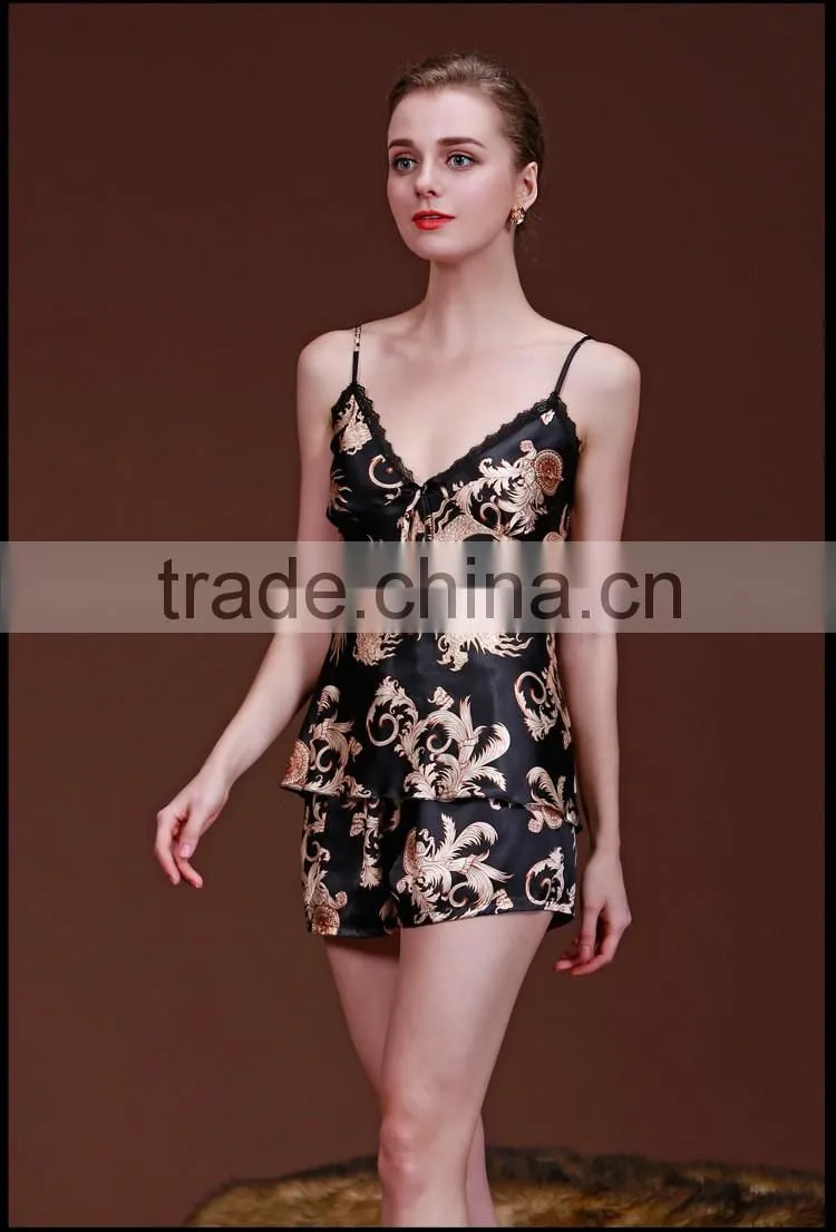 Women's sexy sleepwear, dragon printing backless two-piece pajamas sets