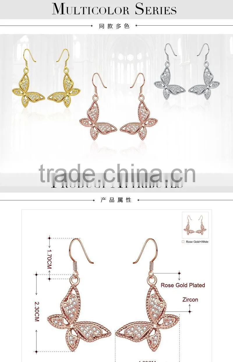 2015 new arrival butterfly shape arabic gold earring designs for girls
