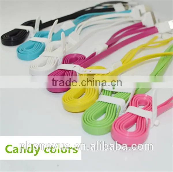 colorful flat 1.2m 3 in1 charging usb cable for iphone and for samsung