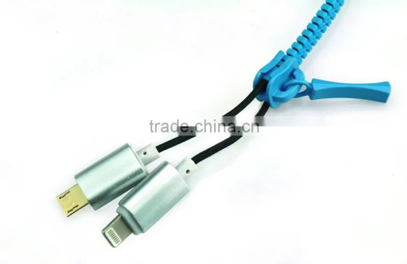High speed 2 in 1 Zipper USB Cable Multi USB Charging connector Cable For Smartphone