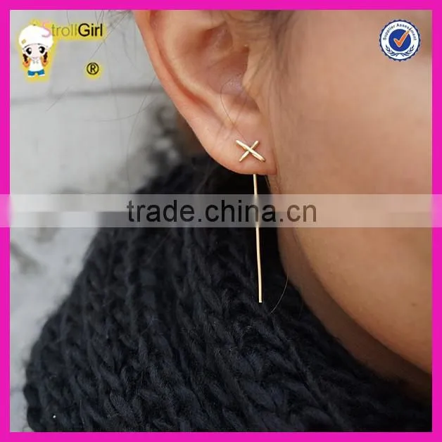 Wholesale gold plating square earrings, women square ear jacket, minimalist ear cuff