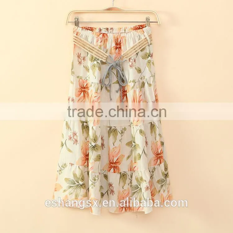 Ladies Bohemian style long linen printed dress