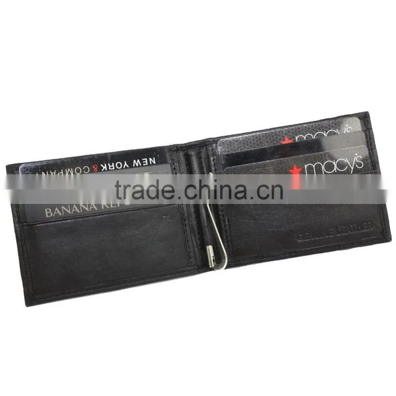 Men's Compact Lambskin Leather Bifold Front Pocket Metal Money Clip Wallet