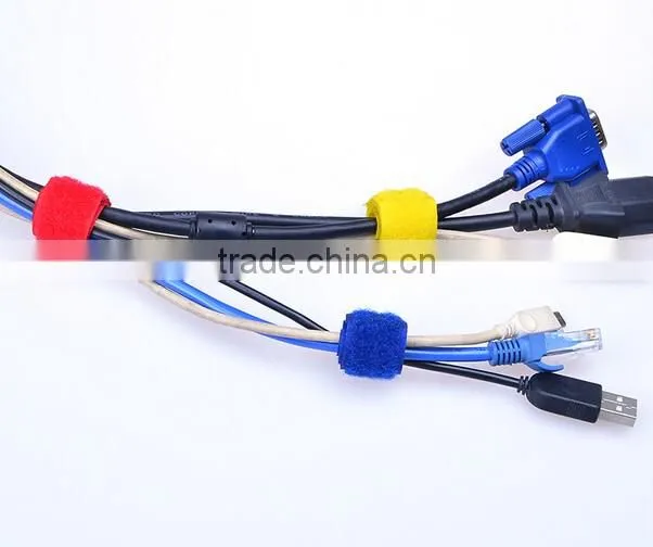 Colorful adjustable hook and loop wire cable tie with label tag