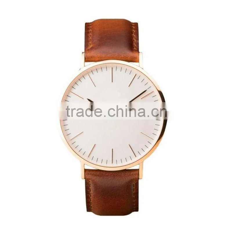 Ultra-thin Rose Gold Ronda Movement Men Leather Watches, minimalist style fancy men's watches