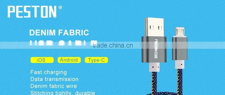 2016 Newest Denim Fabric Micro USB Cable Jean Metal Plug Data Charging cable for iPhone 6 6S Plus 5 5s Android Type C
