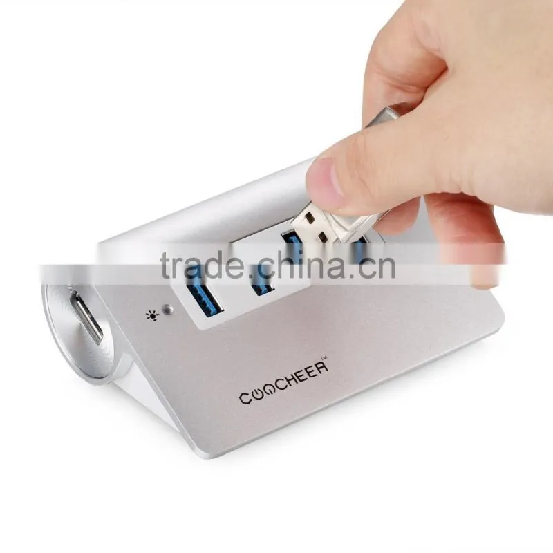CooCheer 2015 Ultra Mini Bus-Powered Aluminum Super Speed 4 Ports USB 3.0 HUB for Macbook-Silver Color AM000073
