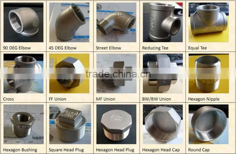 stainless steel Conical union straight fitting screwed ends 304, with PTFE seal, F-F