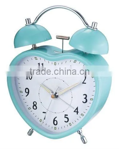 heart shape metal case mechanical alarm clock, desktop clock, Bedside clock, candy color clock