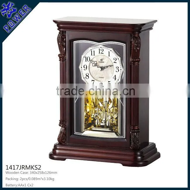 Cheap melody desk clock with cystal for house decoration Wooden case Rotating Pendulum High quality PW1417