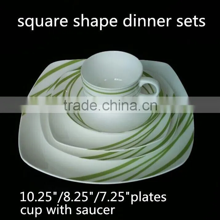 simple line of green color 20PCS/30CS square bone china dinner set