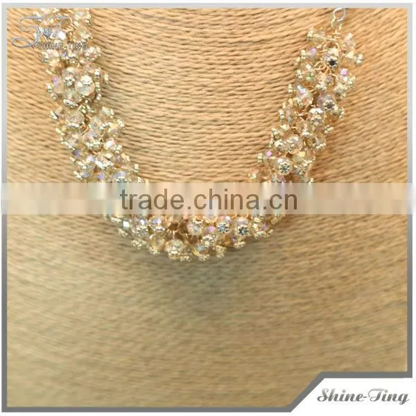 charming white crystal beads bib statement Necklace with chain for women