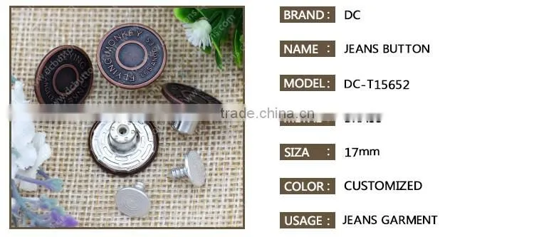 Antique copper brass metal jeans button shank button for denim