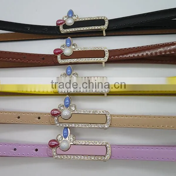 Lady's fashion colorful skinny belt with diamond for dress