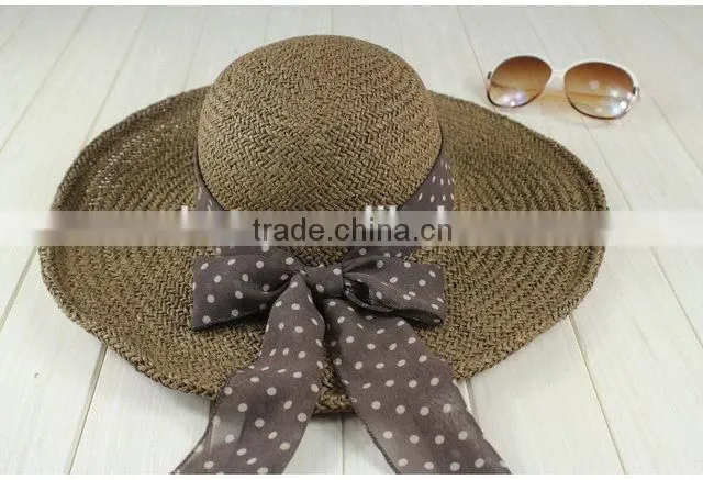 2015 made in china best quality lady white straw hat with black bands