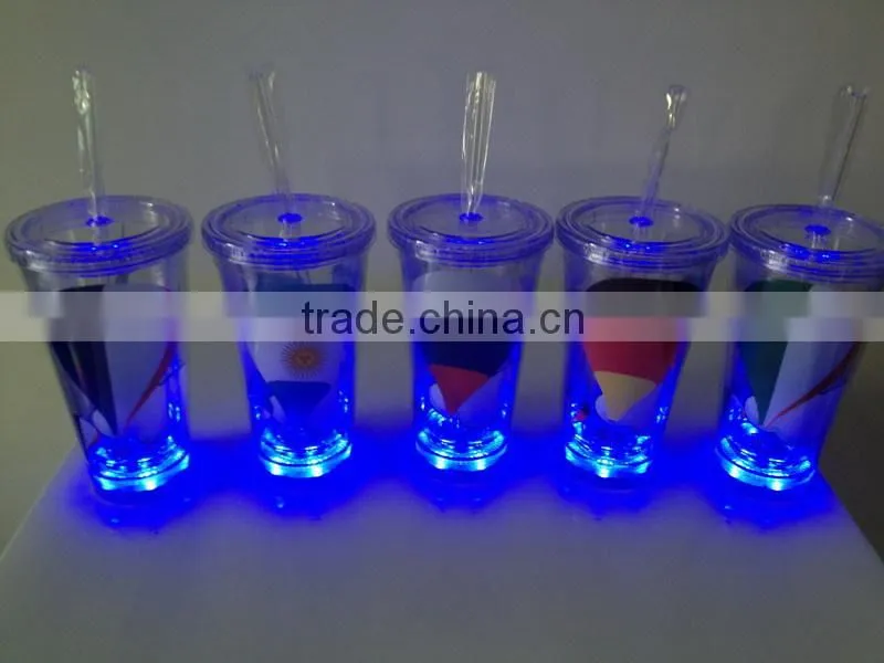 LED double wall tumbler / LED plastic tumbler / LED double wall plastic mason jar tumbler with straw