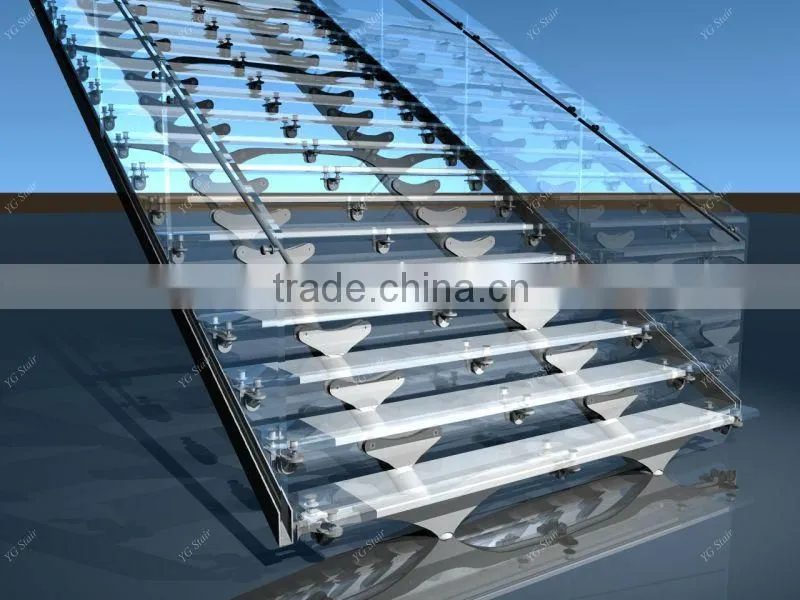 Single stringer staircase with glass railing