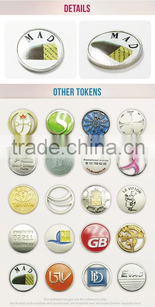 Customized cheap printing euro supermarket trolley silver metal coin