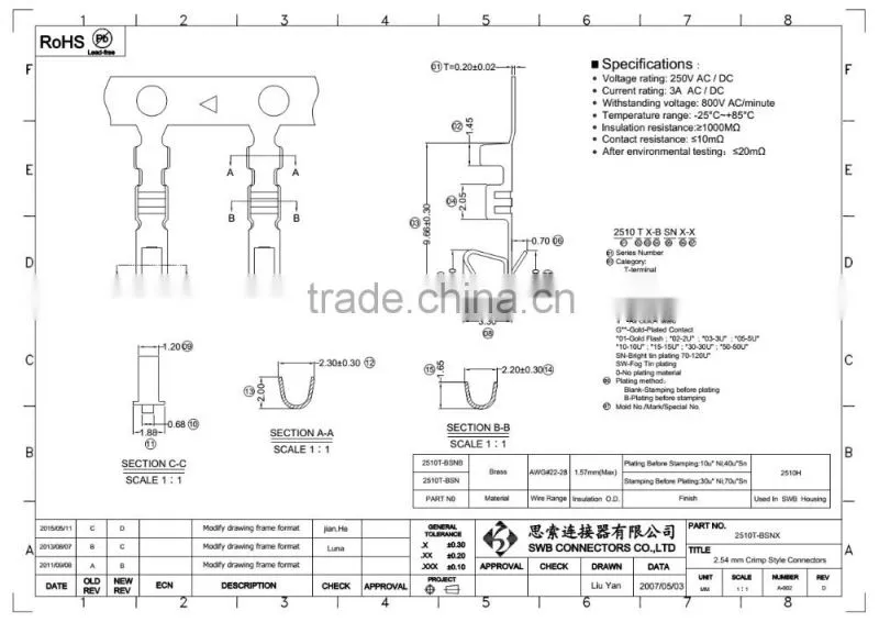 2.54MM Pitch Wire to board electric connectors Made In China