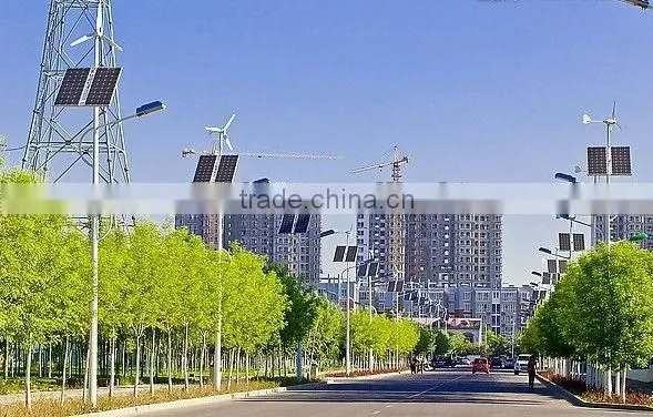 300w wind trubine & 100w solar panel power led street light hybrid system