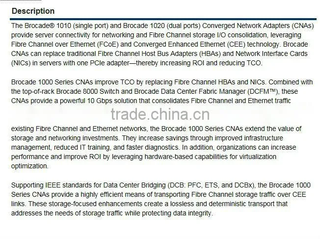 Brocade 1020 10Gbps Fibre Channel over Ethernet CNA low-profile PCIe dual port