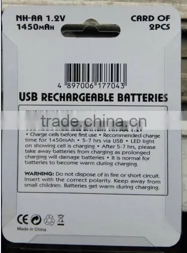 AA USB rechargeable battery 1450mAh USB rechargeable battery