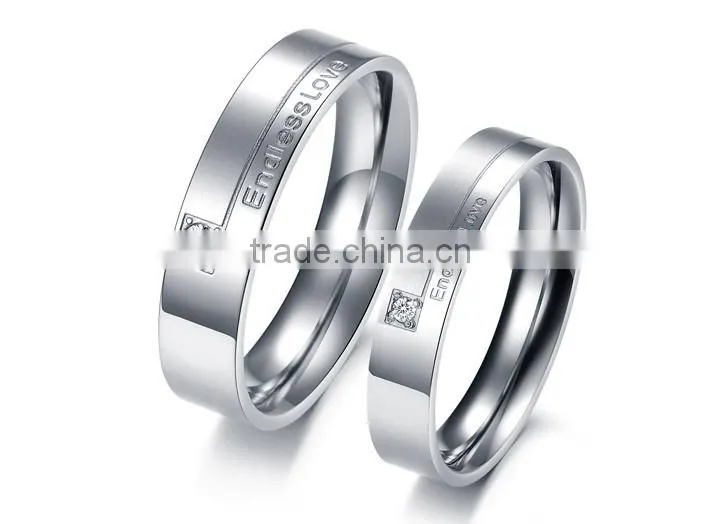 KSTONE new products 2015 316l stainless steel couple diamond engagement ring, wedding ring couple gemstone ring