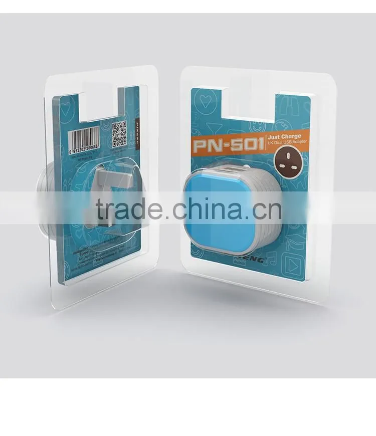 UK Wall Plug Charger With Dual Output, Quick Charger 2.4A With CE