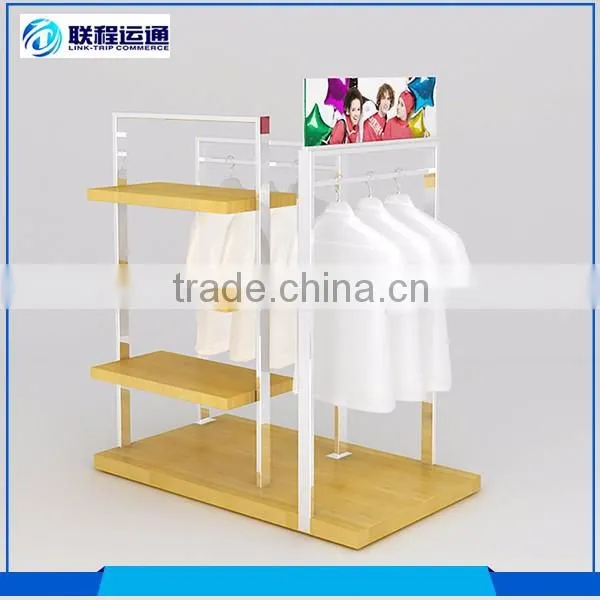 Showroom store wall metal display racks wood display shelf clothes