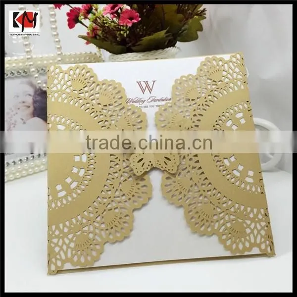 High-end laser cut wedding invitation card with bowknot wholesale
