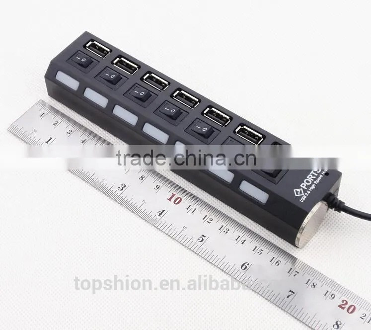High speed Charging Station USB 2.0 7-Port Hub Adapter with Individual Power Switches and LEDs