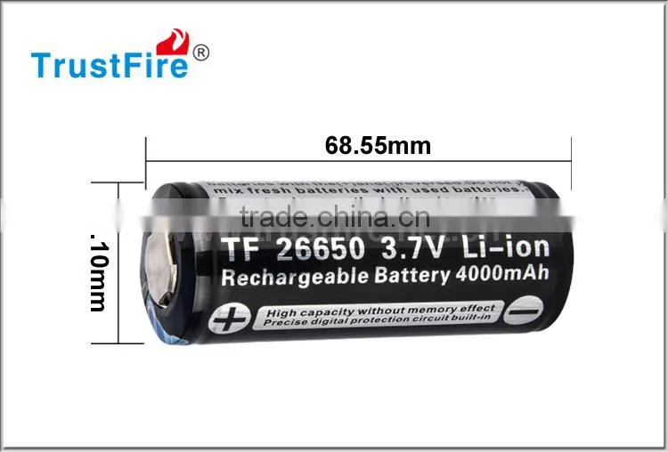 TrustFire rechargeable lithium battery 26650 li-ion battery 4000mAh ICR 3.7v rechargeable battery