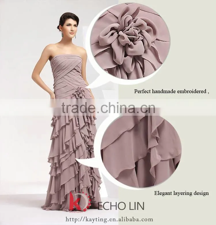Elegant ruffle chiffon long chiffon gown manufacturers in china