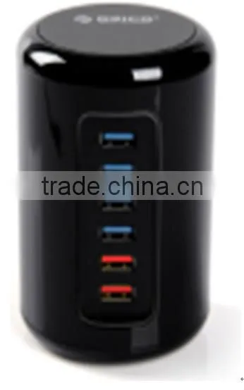 multifunctional 4 Ports USB3.0 HUB+ 2 ports Smart Charging Center With 12V2.5A Power Adapter