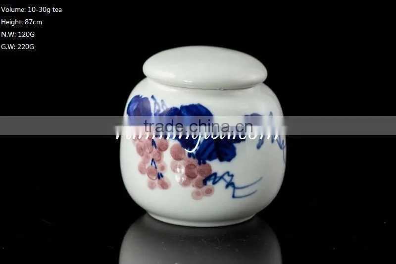 top quality 30g light blue ceramic tea canister, spice container