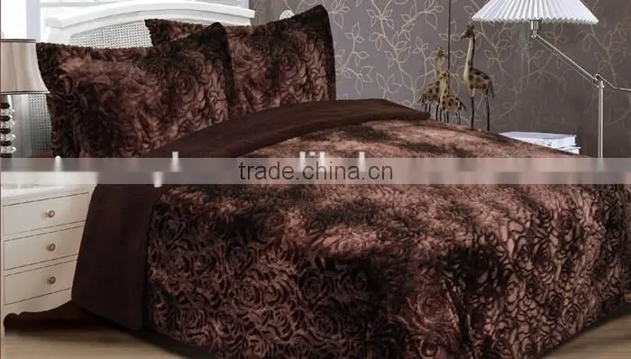 very warm and soft rose design PV plush throw blanket & bedding set