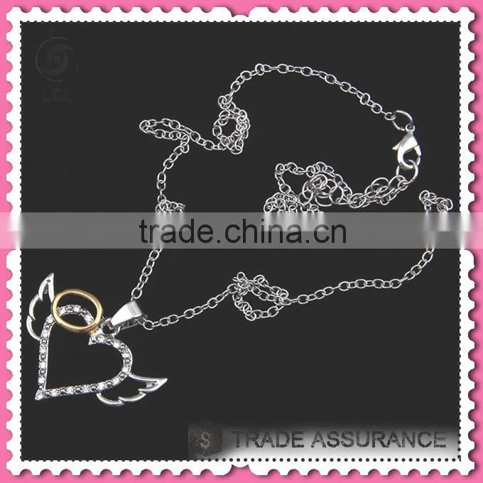 Heart crystal pendant fashion necklace, imitate silver chain necklace jewelry