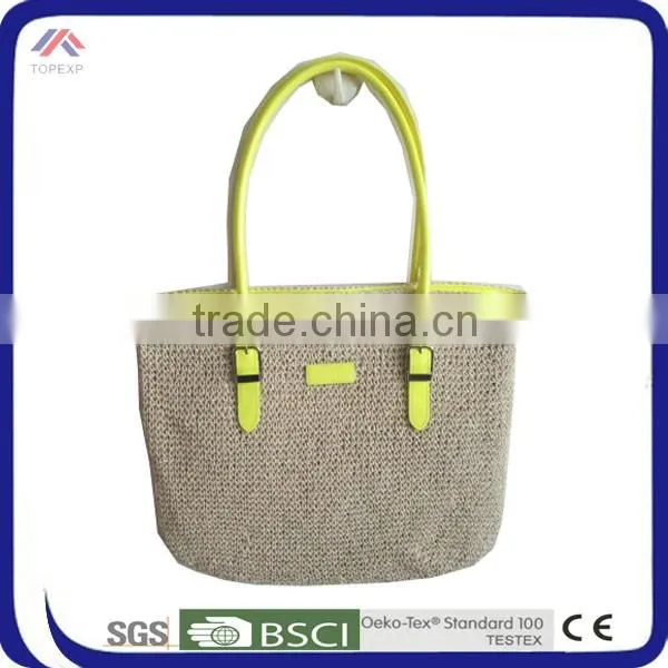 Foldable Straw Bag Bright Colored Handles