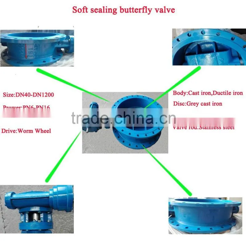 worm wheel double flange soft seal butterfly valve