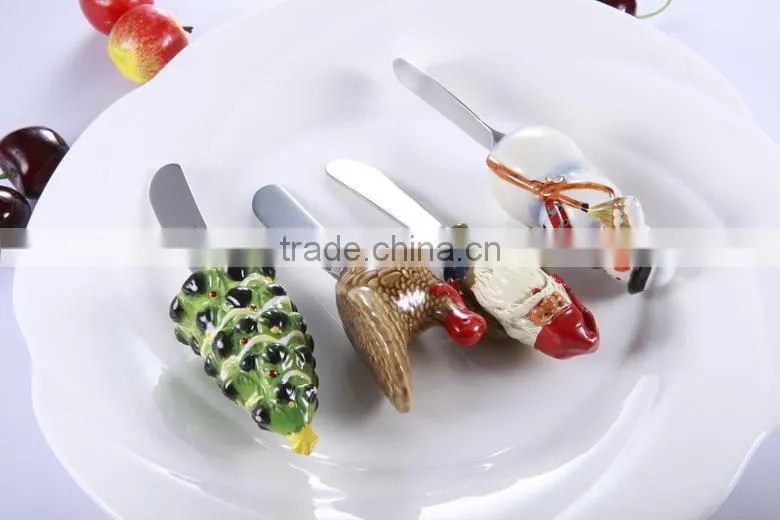 Cute creram polyresin head spoon, spoon rest, cutlery with long handle