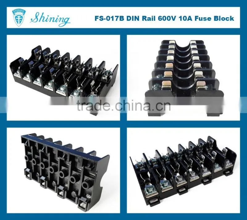 FS-017B 600V 10 Amp 7 Way Midget Type Din Rail Glass Fuse Holder