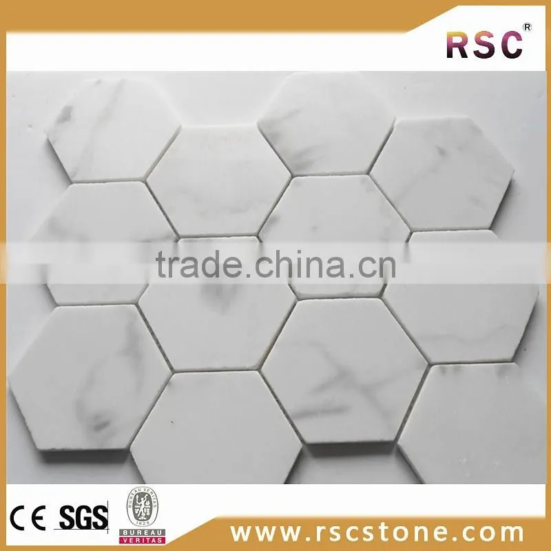 3" hexagon italy carrara white marble mosaic